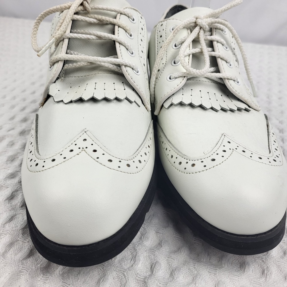 Footjoy Softjoys Terrains Wing Tip Golf Shoes Women's 9 White Lace Up Spiked - Picture 5 of 7